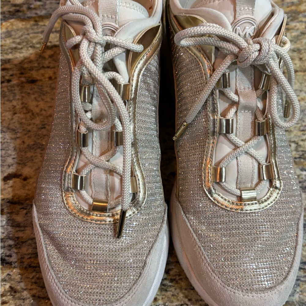 MICHAEL Michael Kors Lolly Glitter Fabric Lace Up Platform Wedge Trainers-10M